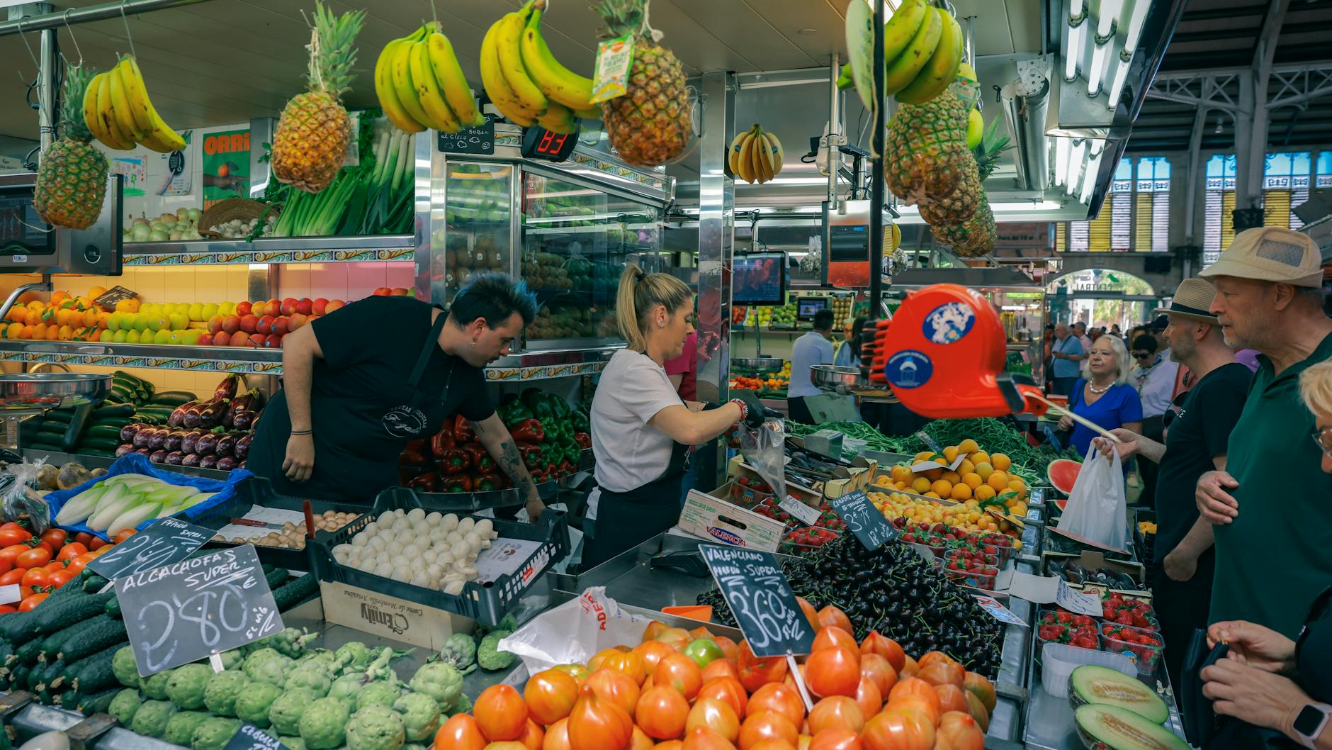 Fresh produce and food stalls inside Adelaide Central Market, one of the largest covered markets in the Southern Hemisphere
