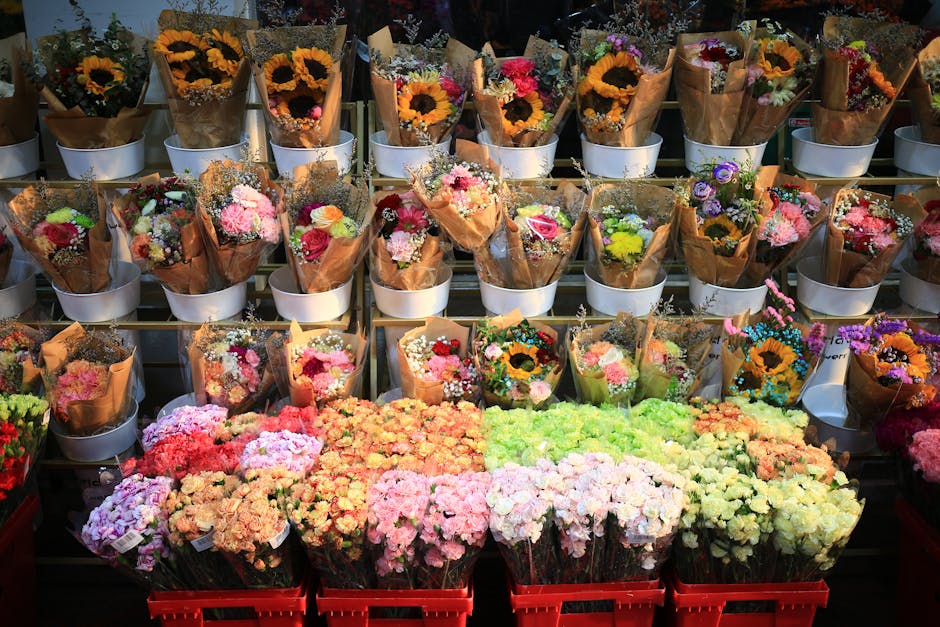 Adelaide Central Market flower stall with colourful bouquets