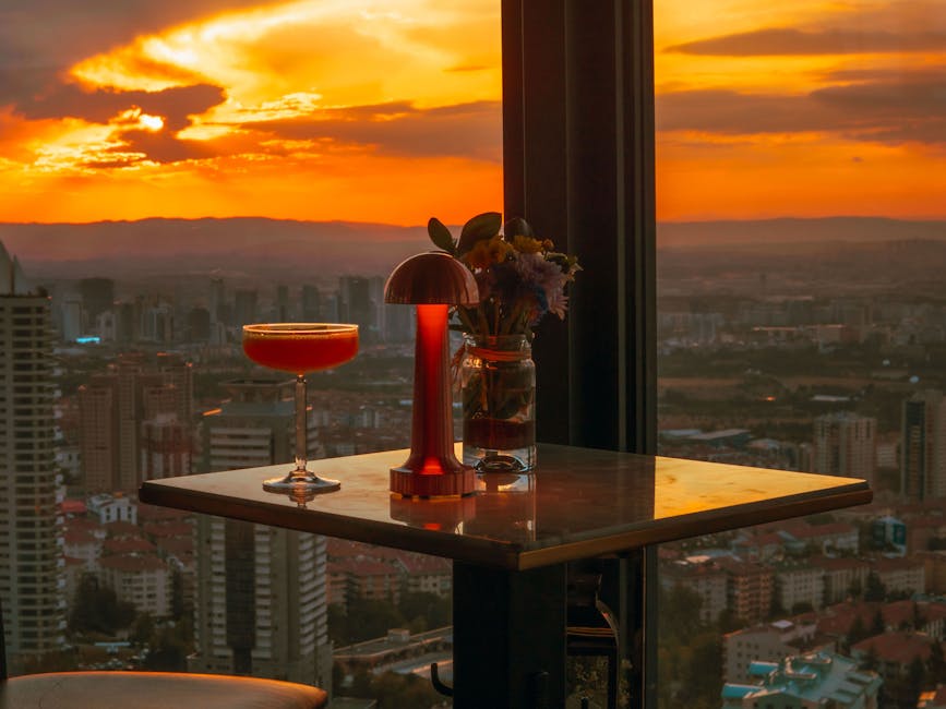 Rooftop bar with sunset views over Adelaide city