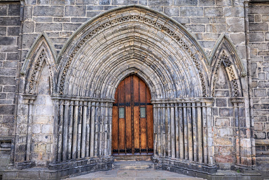 Historic stone church architecture with detailed stonework