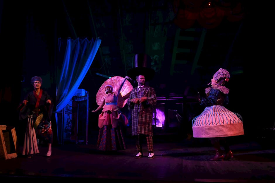 Theatre performance on stage with dramatic lighting