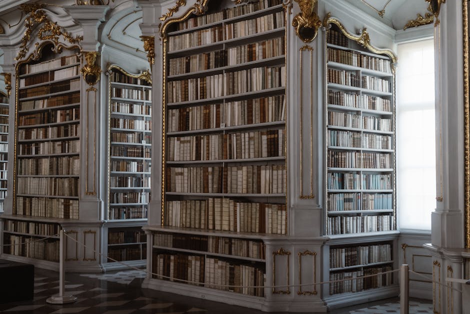 Historic library interior with shelves of books and elegant architecture