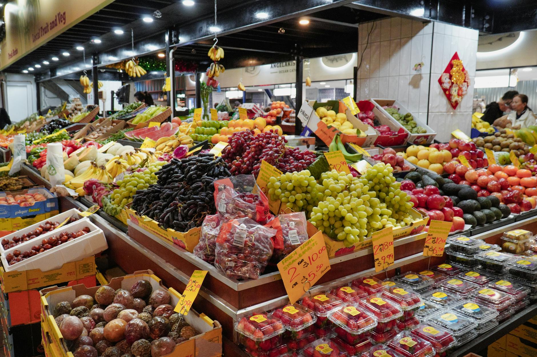 Fresh produce stalls at Adelaide Central Market, a budget traveller's best friend