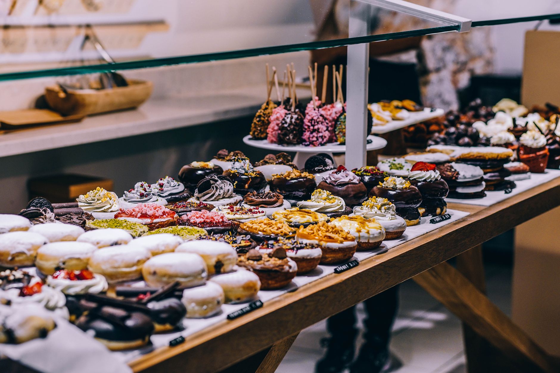 Decadent filled doughnuts as a market treat