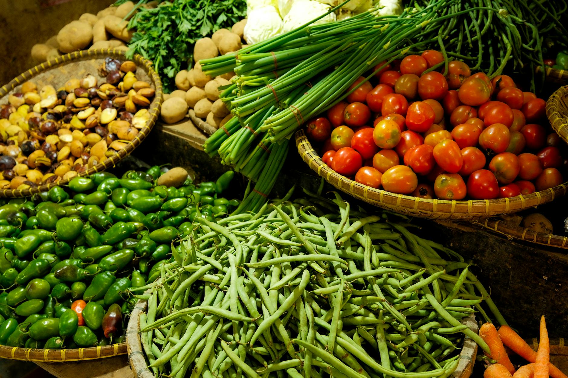 Fresh vegetables on display at a market, like the Adelaide Central Market