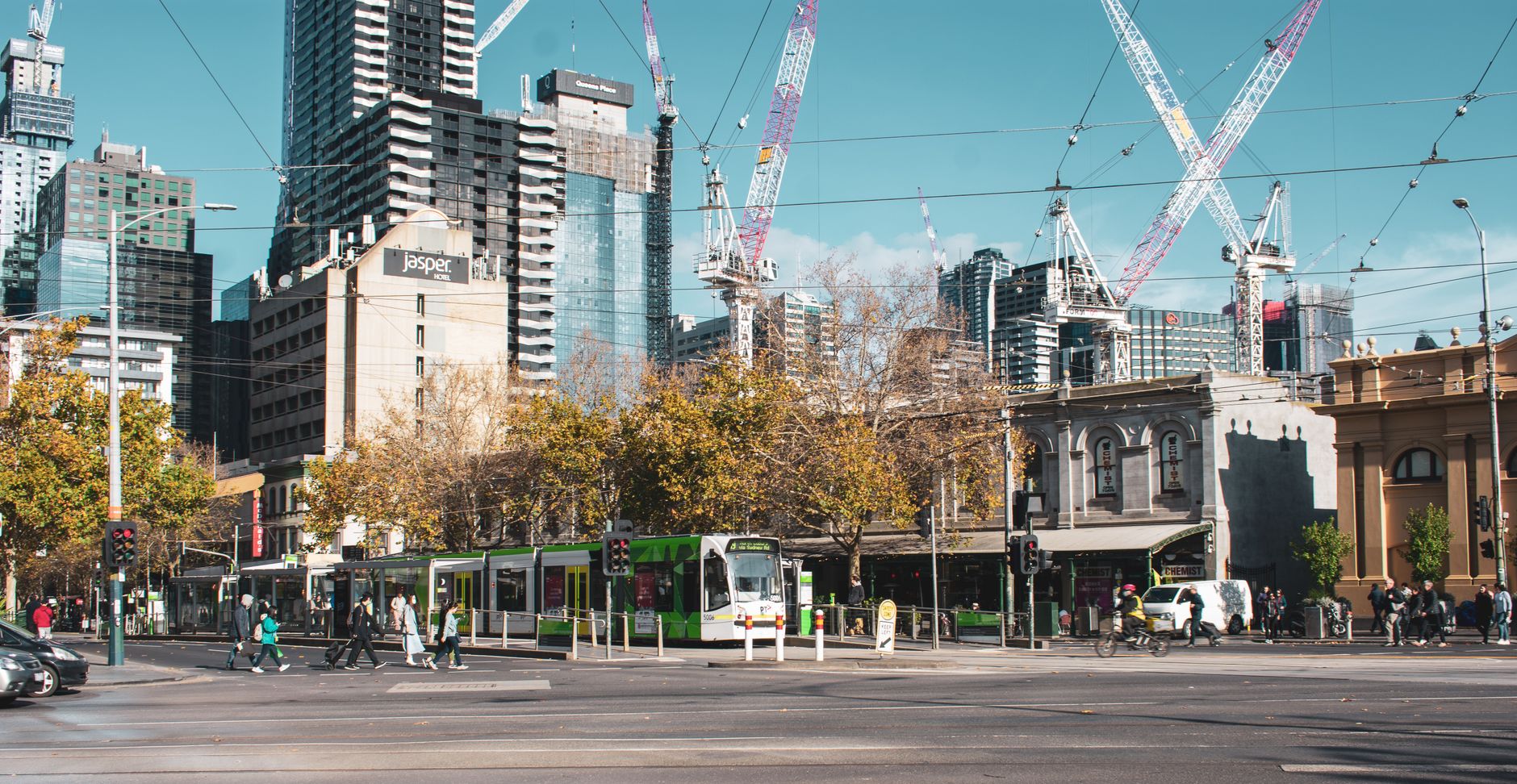 An Adelaide tram running through the free city centre zone