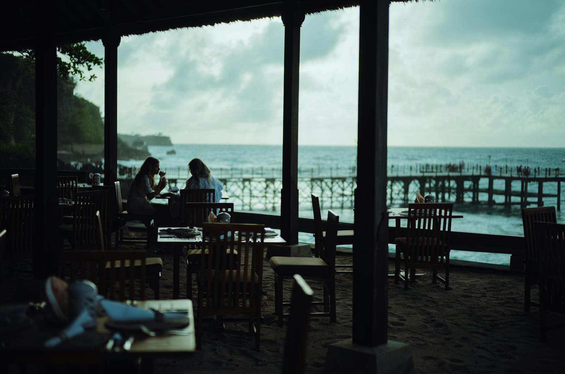 Beachfront cafe dining facing the ocean at Henley Square Adelaide