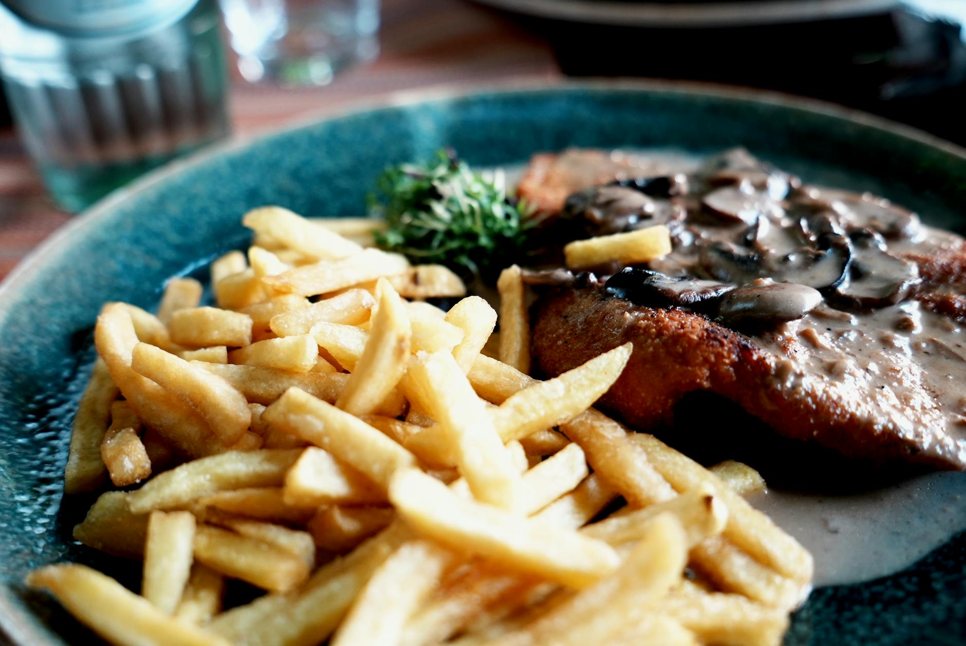 Traditional German food including schnitzel served at a Hahndorf restaurant