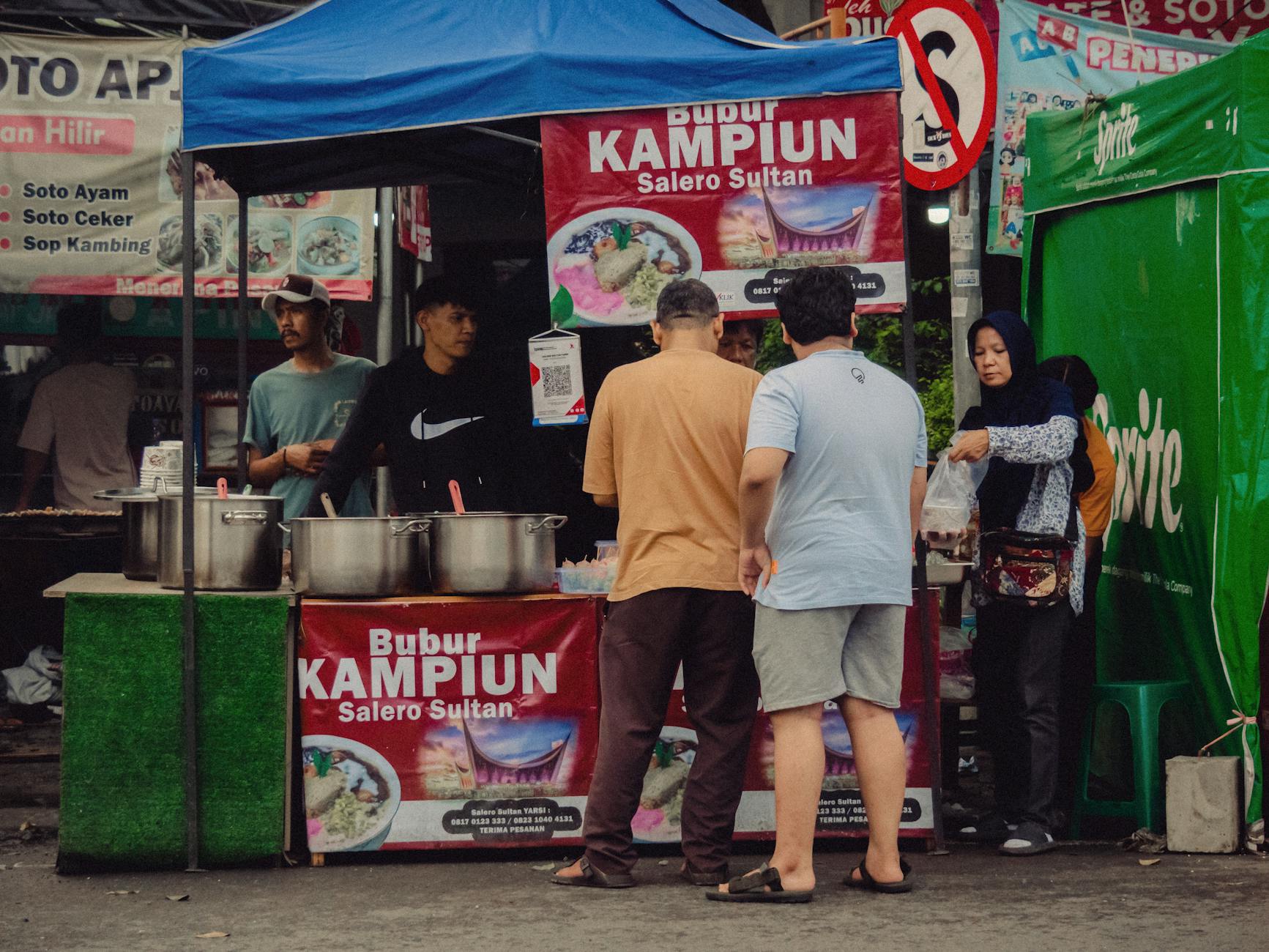Diverse international food stalls serving world cuisine at festival