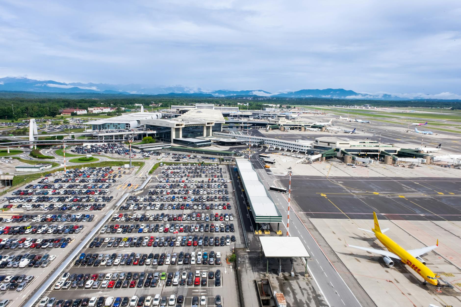 Rental cars lined up at Adelaide Airport terminal building
