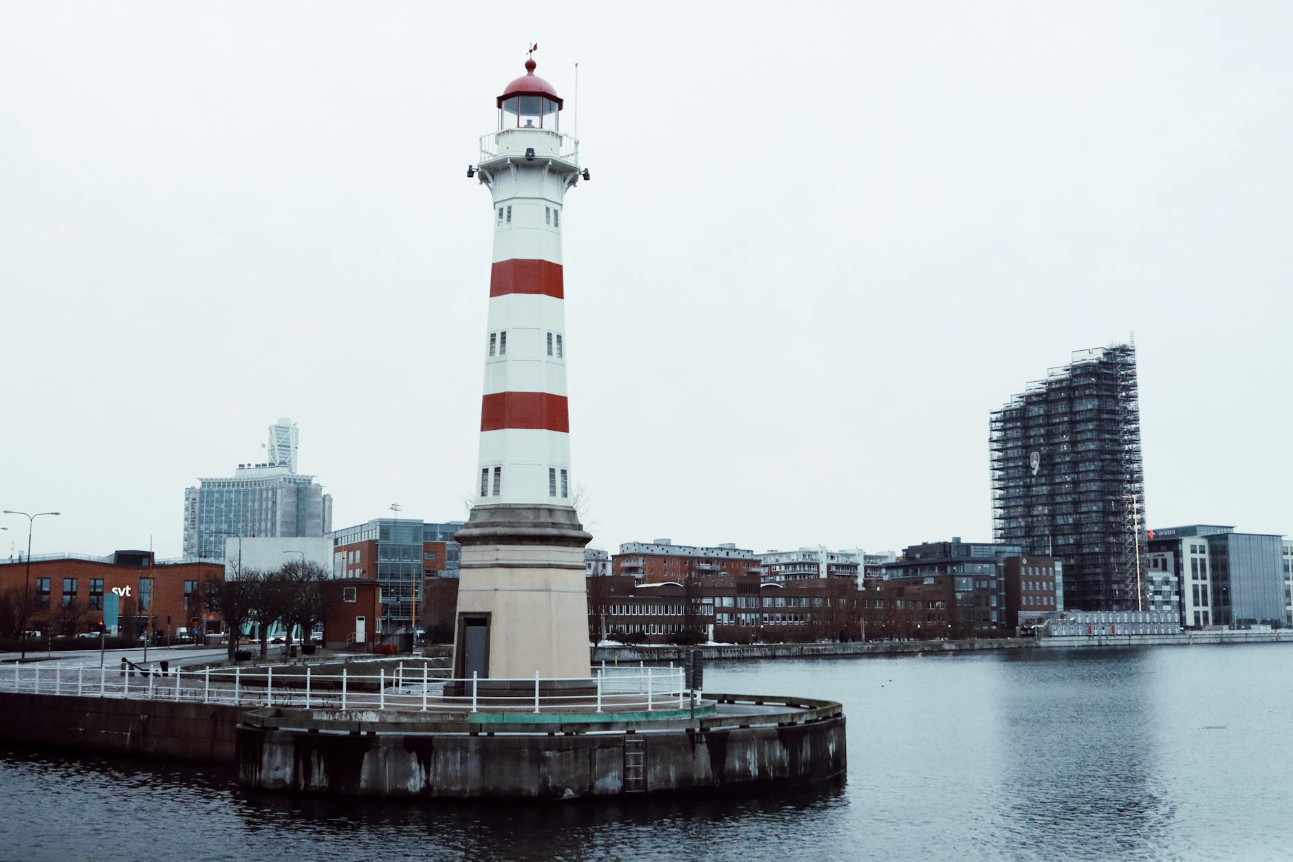 The red heritage lighthouse on the waterfront at Port Adelaide