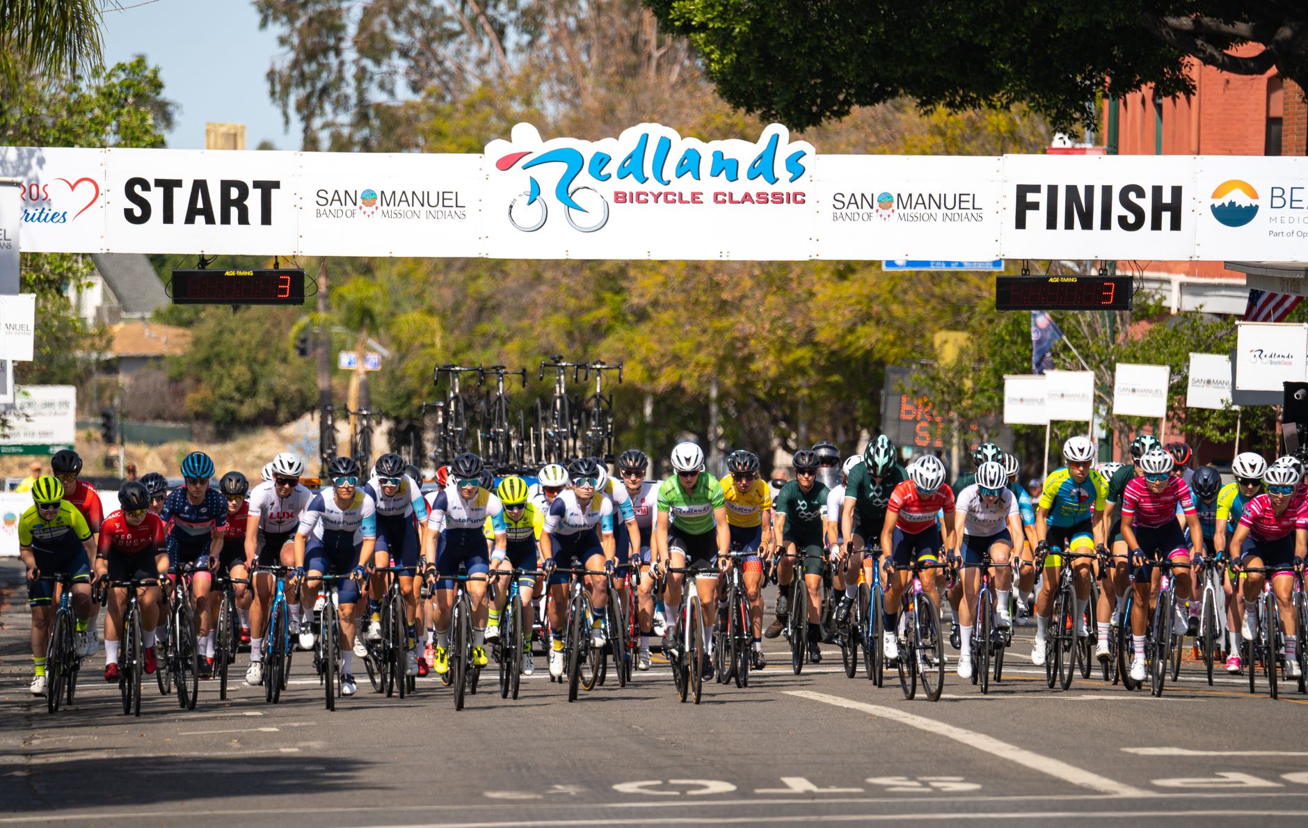 A bicycle race finish at the Tour Down Under cycling festival in Adelaide