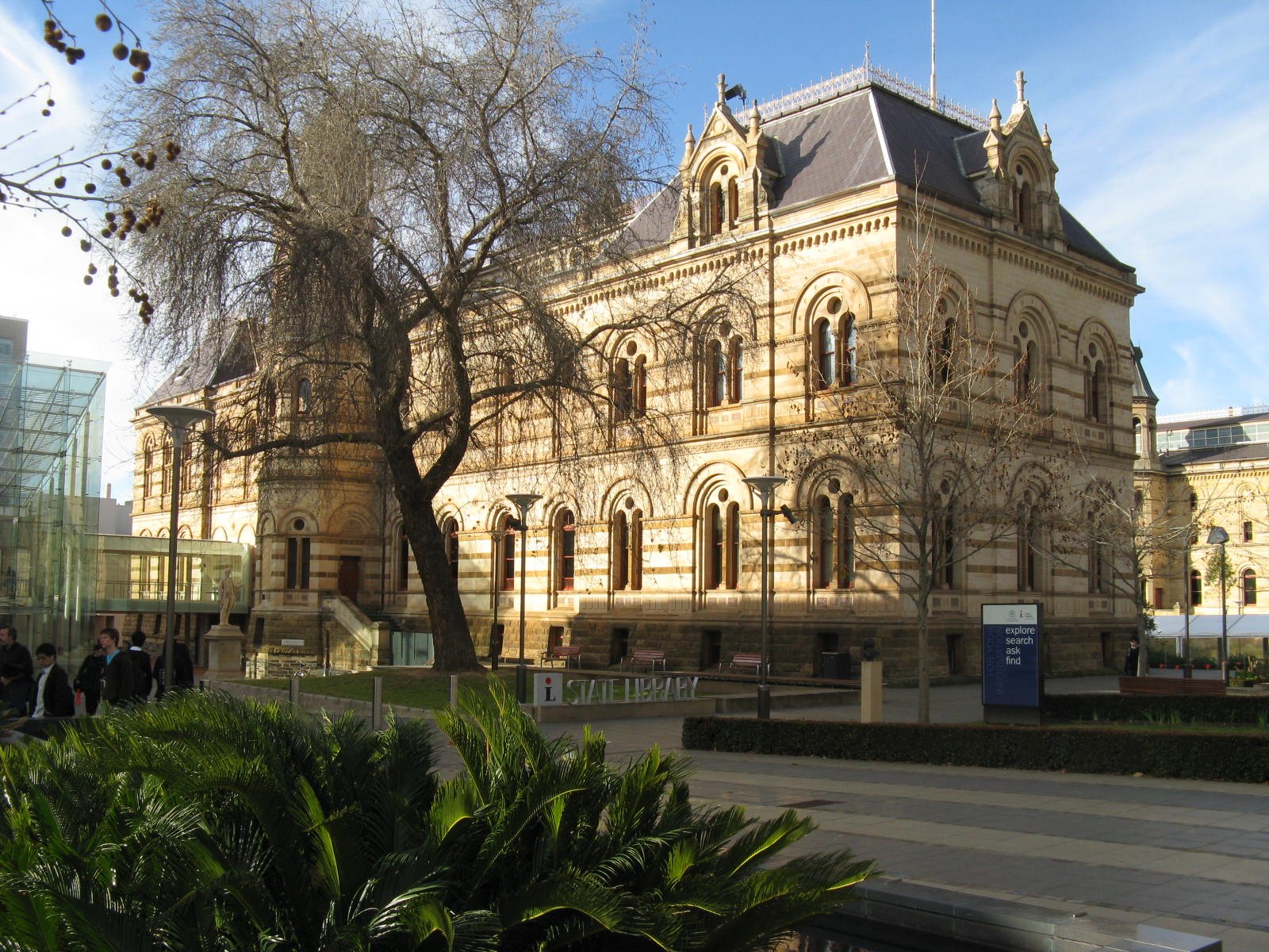 The heritage sandstone State Library building on North Terrace in Adelaide