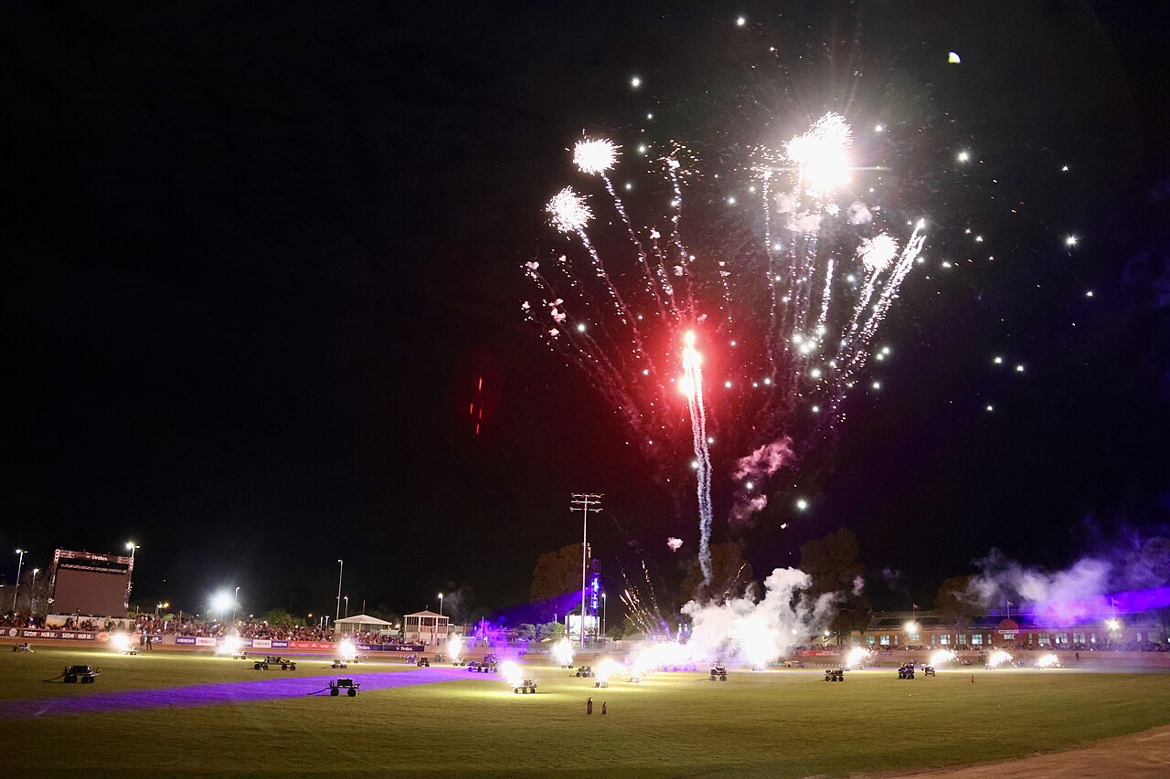 Fireworks bursting over the main arena at the Adelaide Showground during the Royal Adelaide Show night program